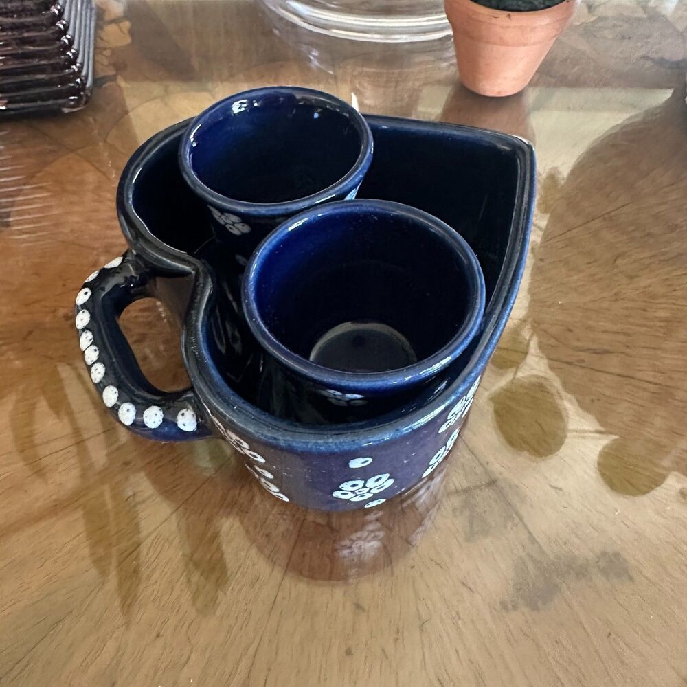 Vintage Gmundner Keramik Austria Dirndl Blue Ceramic Heart Dish & Ramekins Set